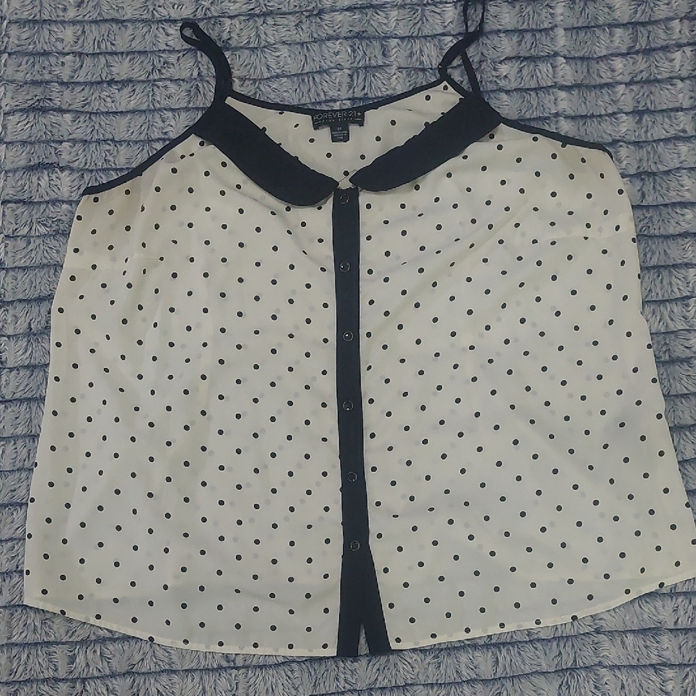 Forever 21 Polka‎ Dot Sleeveless Cami - Black and Cream/off White